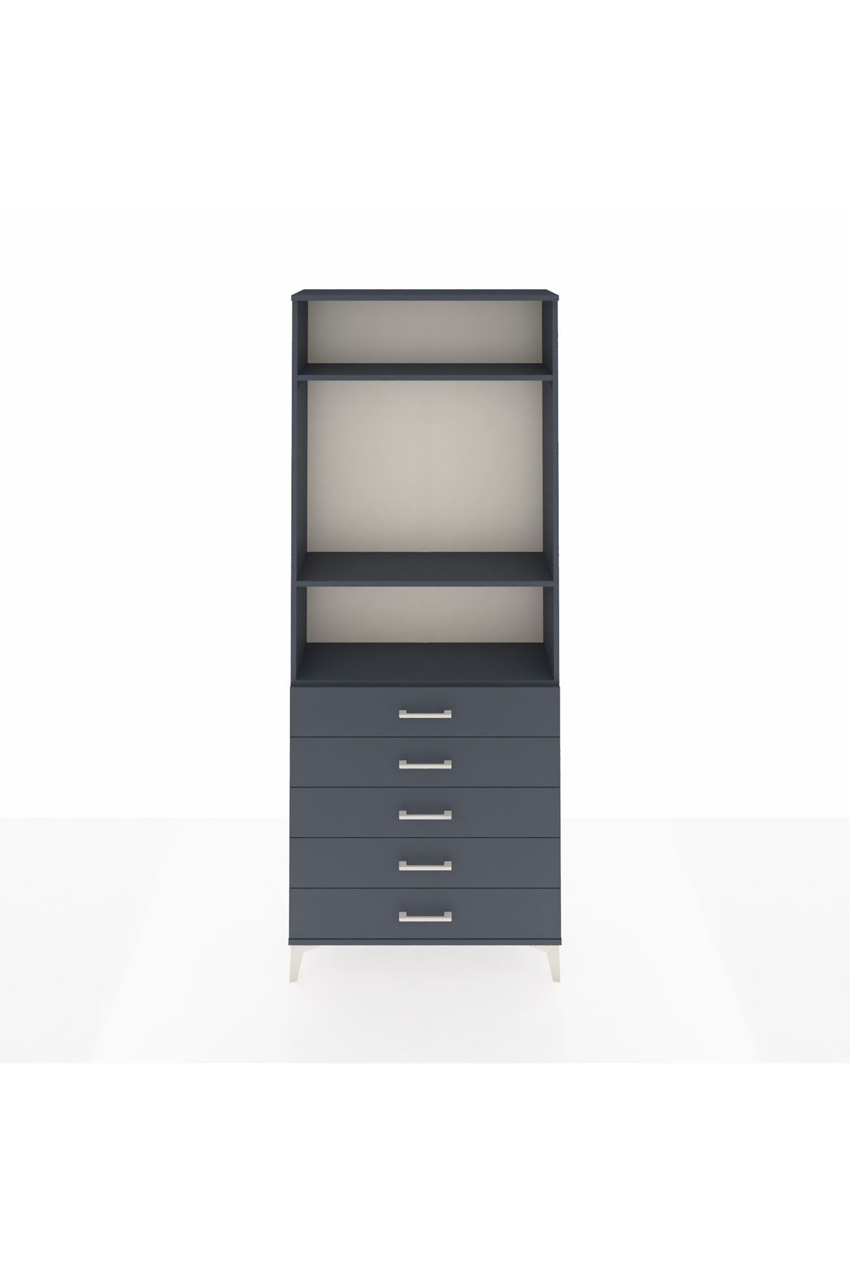 Arges Dolap 3 Raflı 5 Çekmeceli 88x30x221 Antrasit-Antrasit