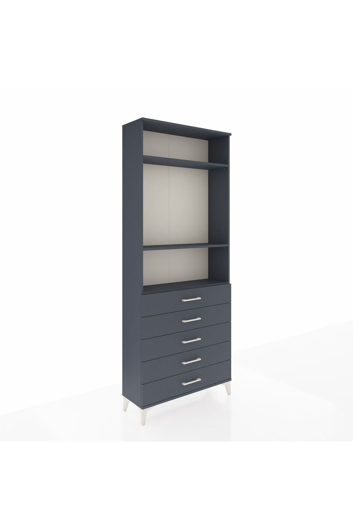 Arges Dolap 3 Raflı 5 Çekmeceli 88x30x221 Antrasit-Antrasit