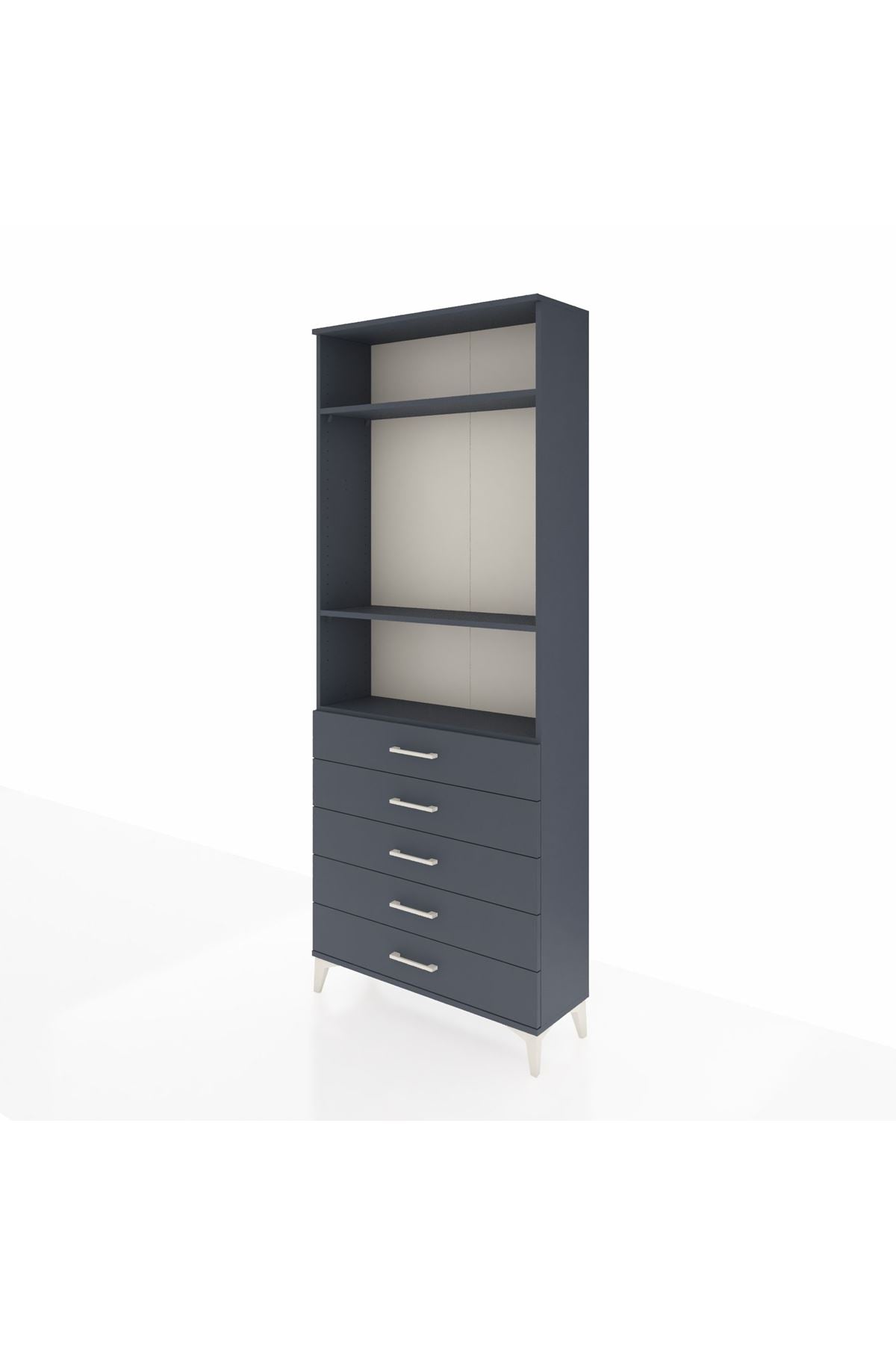 Arges Dolap 3 Raflı 5 Çekmeceli 88x30x221 Antrasit-Antrasit