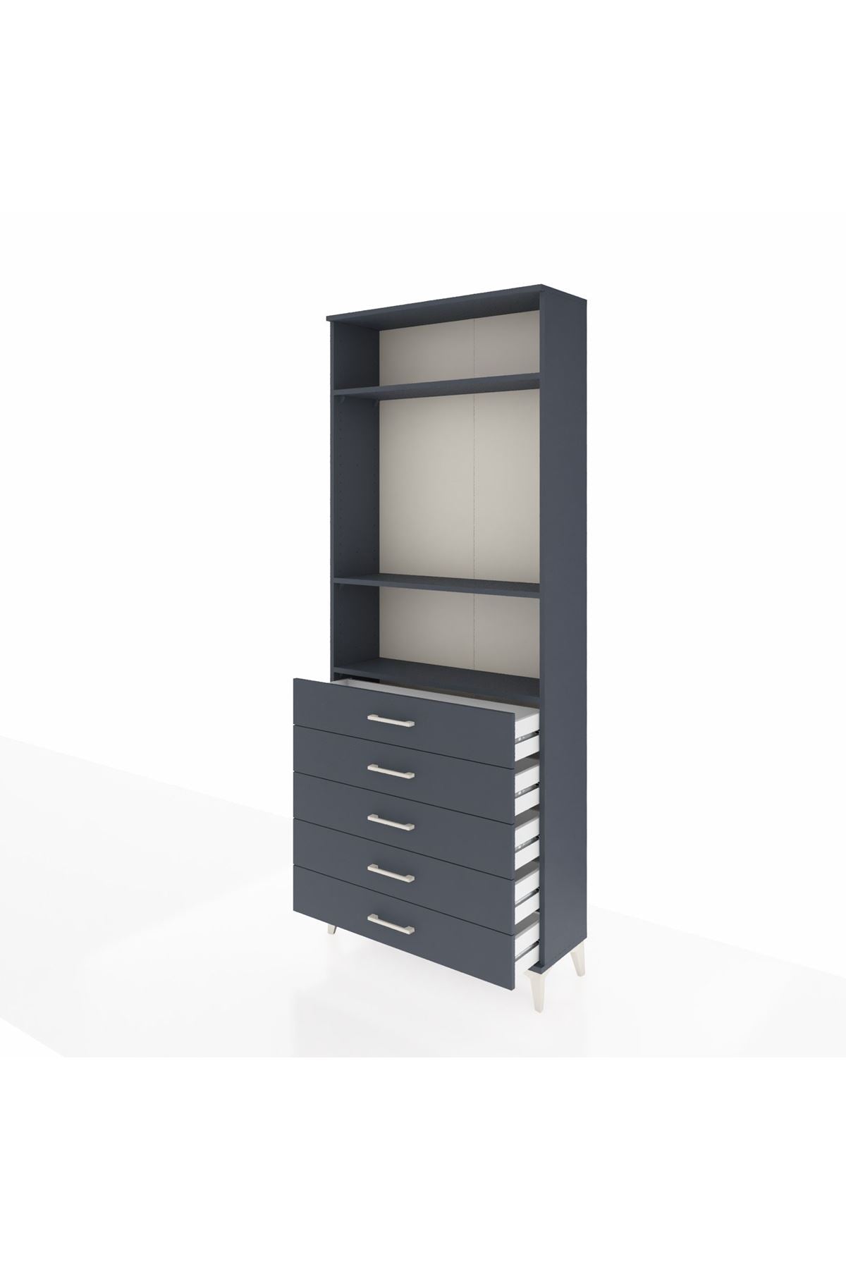 Arges Dolap 3 Raflı 5 Çekmeceli 88x30x221 Antrasit-Antrasit