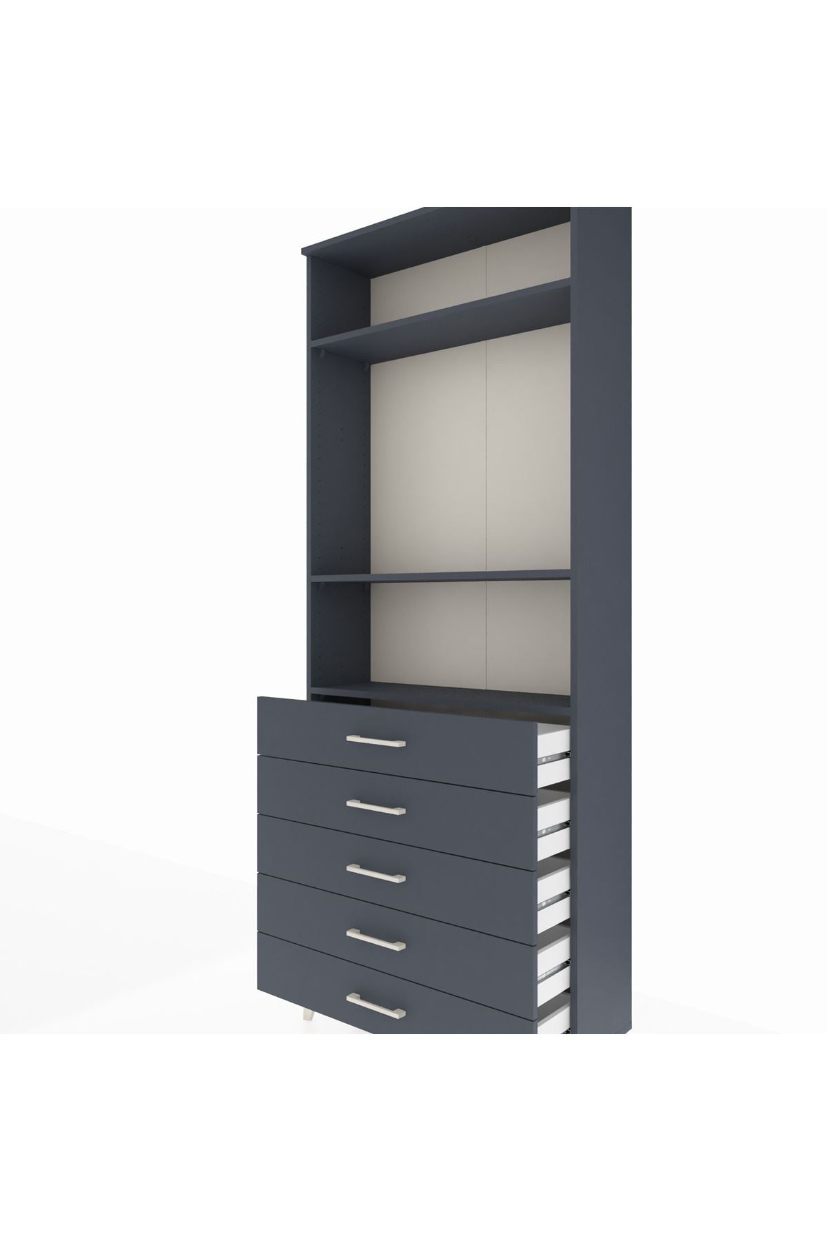 Arges Dolap 3 Raflı 5 Çekmeceli 88x30x221 Antrasit-Antrasit
