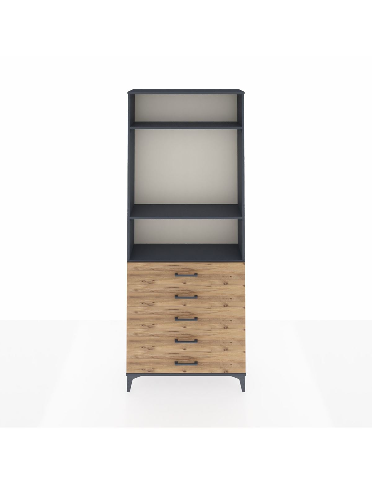 Arges Dolap 3 Raflı 5 Çekmeceli 88x30x221 Antrasit-Çam