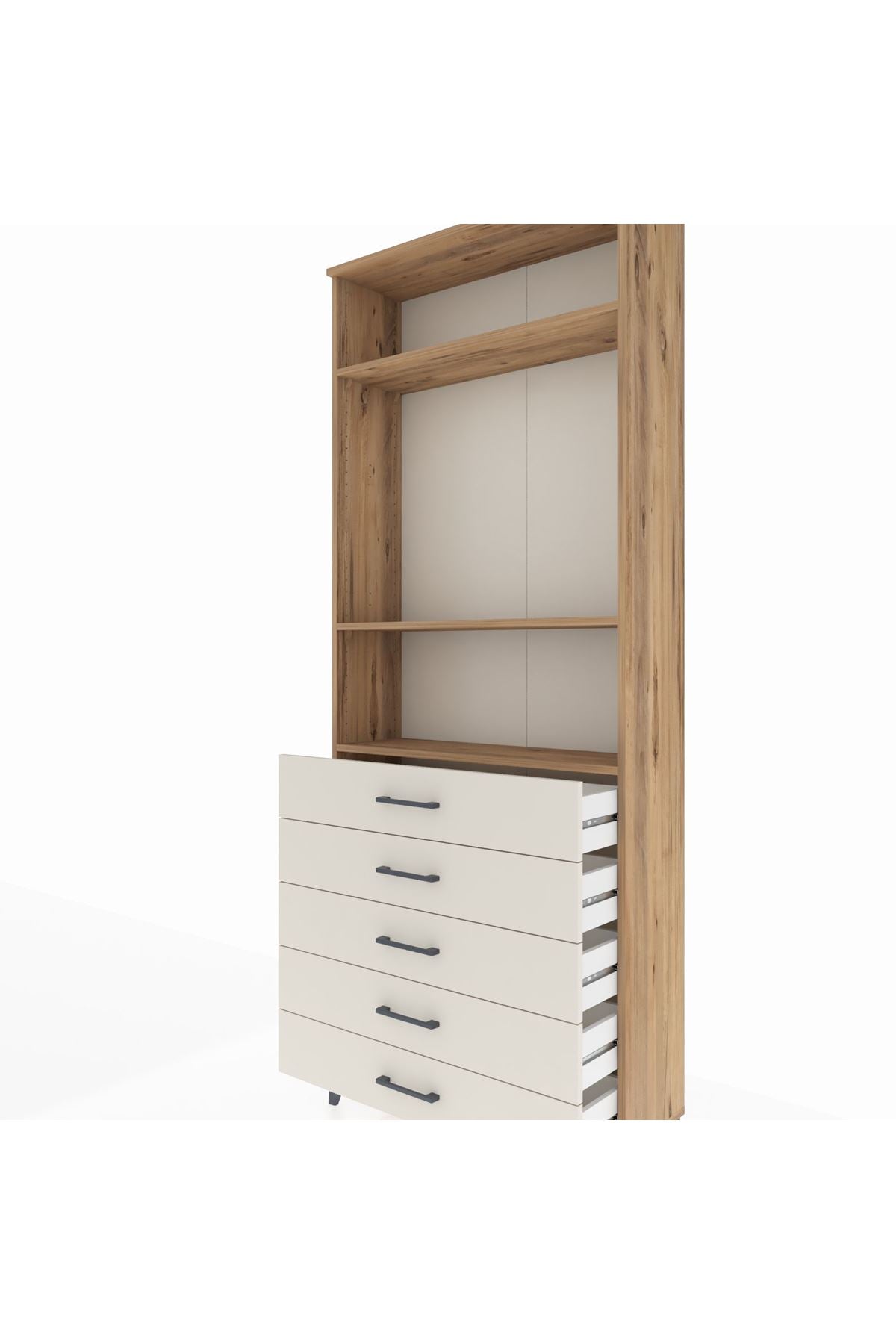 Arges Dolap 3 Raflı 5 Çekmeceli 88x30x221 Çam-Aytaşı