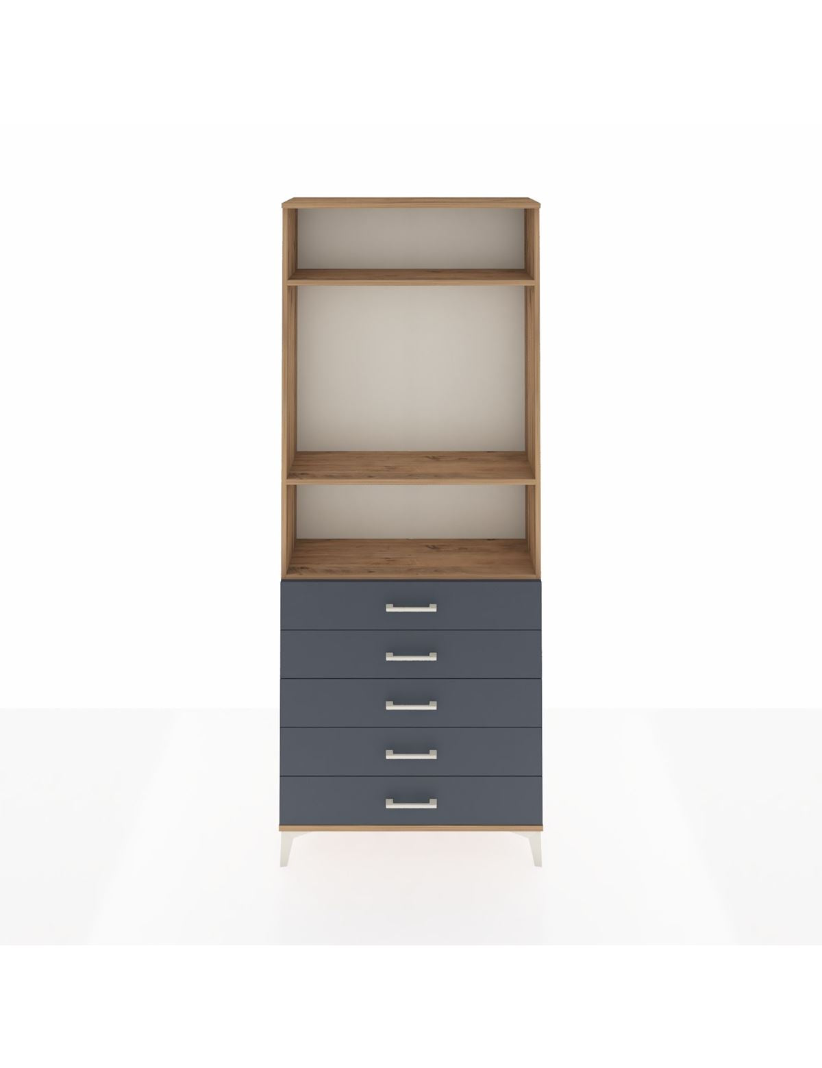 Arges Dolap 3 Raflı 5 Çekmeceli 88x30x221 Çam-Antrasit