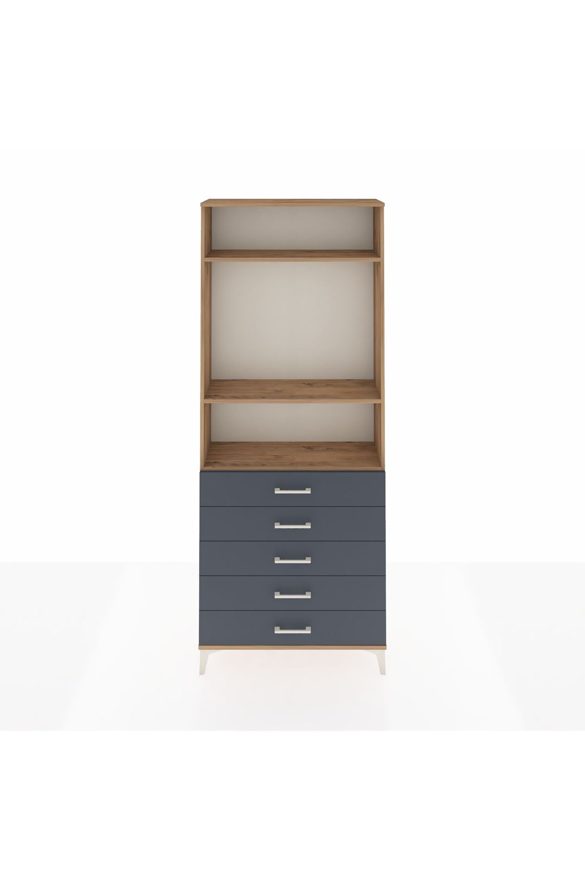 Arges Dolap 3 Raflı 5 Çekmeceli 88x30x221 Çam-Antrasit