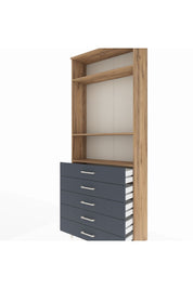 Arges Dolap 3 Raflı 5 Çekmeceli 88x30x221 Çam-Antrasit