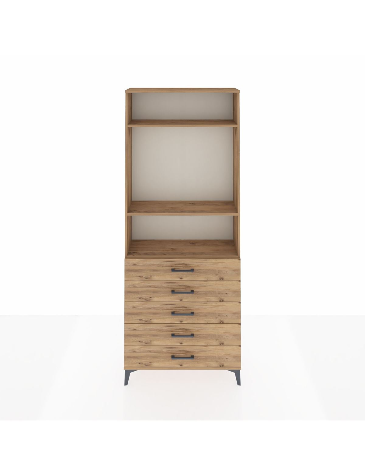 Arges Dolap 3 Raflı 5 Çekmeceli 88x30x221 Çam-Çam