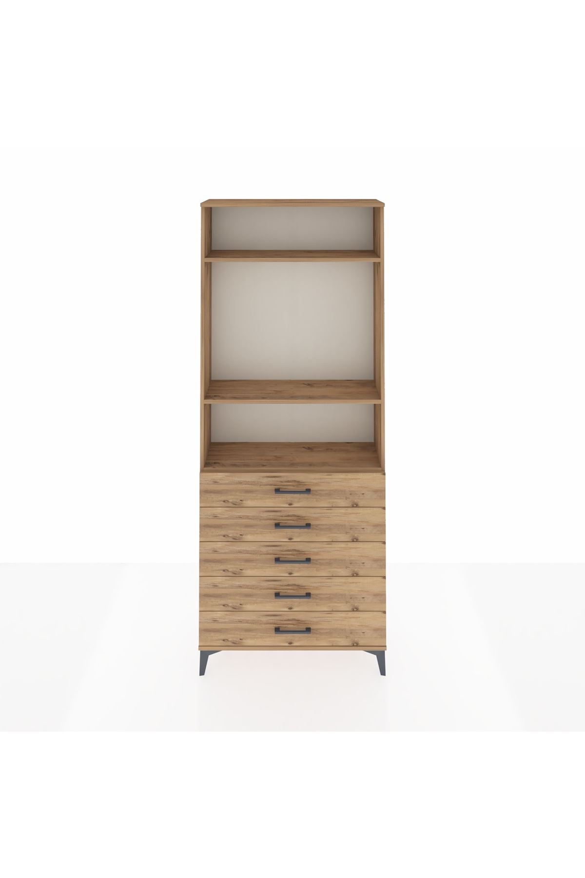 Arges Dolap 3 Raflı 5 Çekmeceli 88x30x221 Çam-Çam