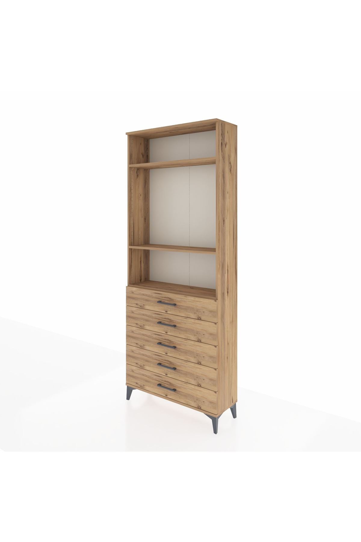 Arges Dolap 3 Raflı 5 Çekmeceli 88x30x221 Çam-Çam