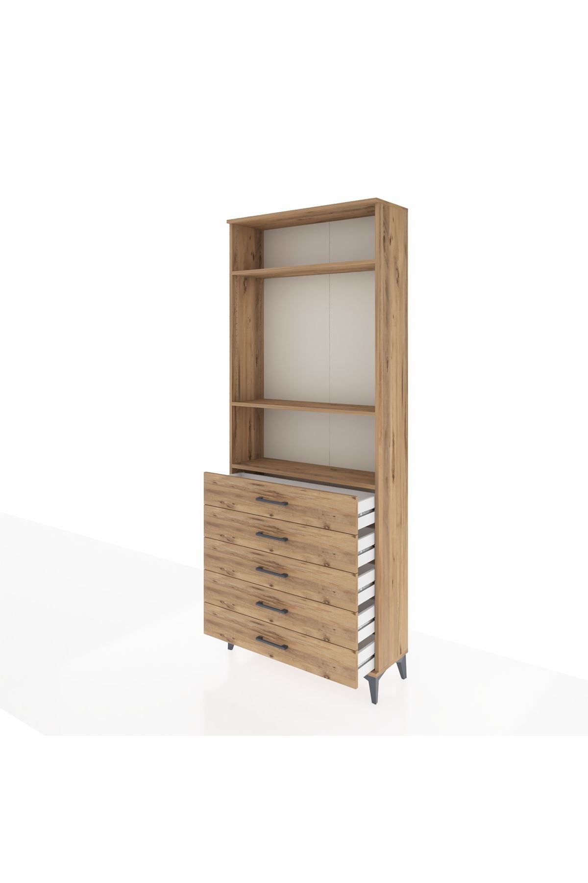 Arges Dolap 3 Raflı 5 Çekmeceli 88x30x221 Çam-Çam