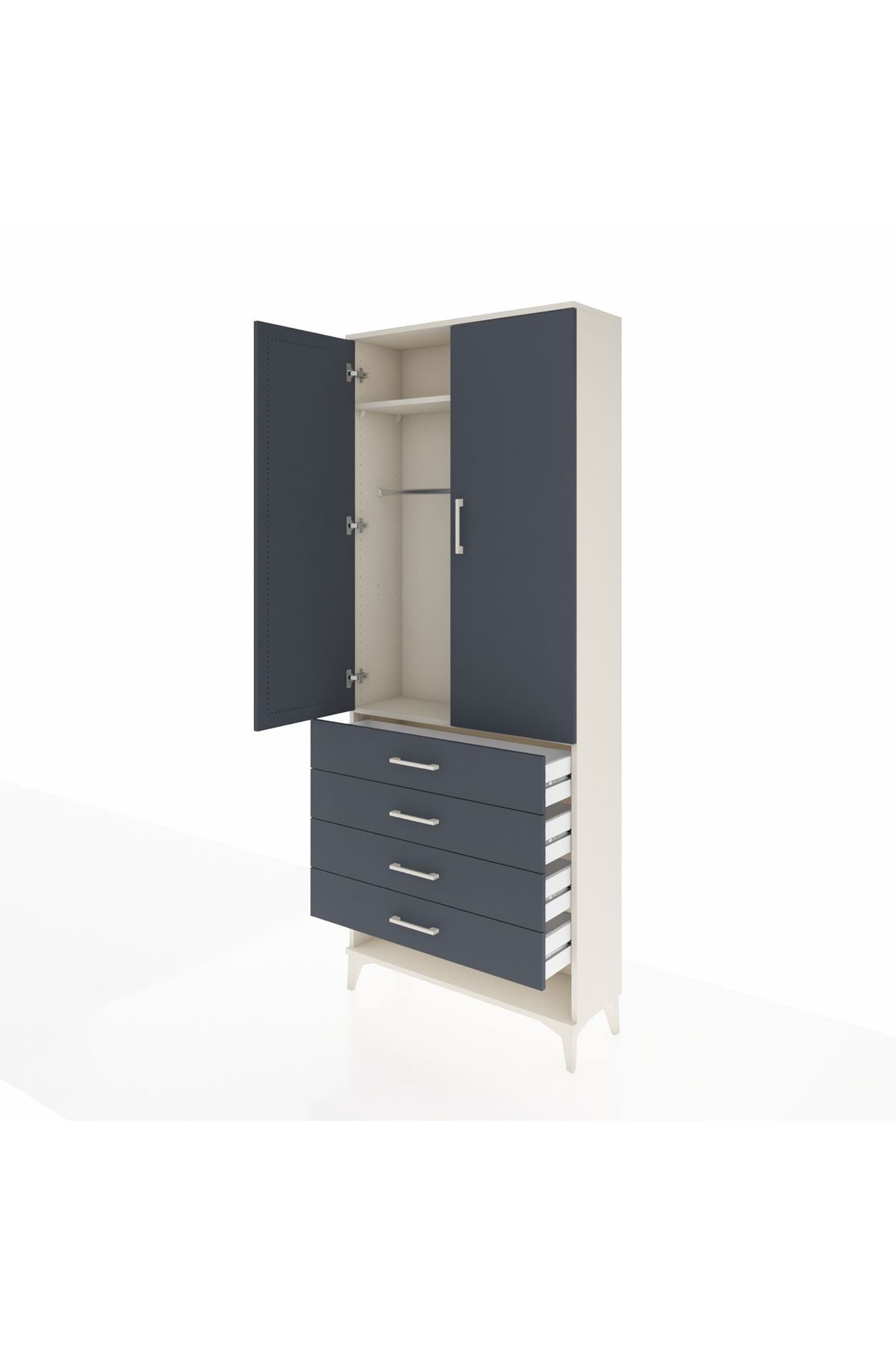 Arges Dolap 2 Raflı 4 Çekmeceli Tek Askılı 88x30x221 Aytaşı-Antrasit