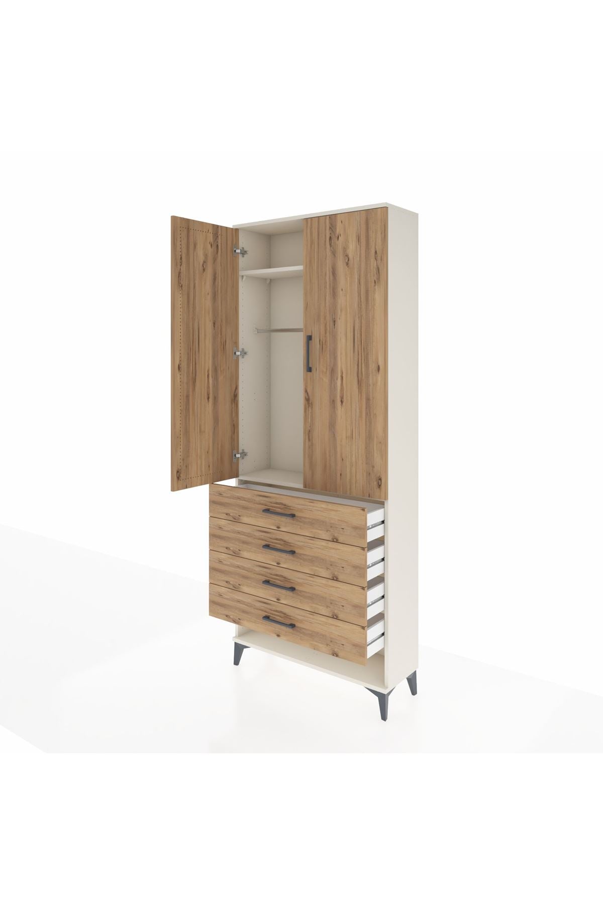 Arges Dolap 2 Raflı 4 Çekmeceli Tek Askılı 88x30x221 Aytaşı-Çam