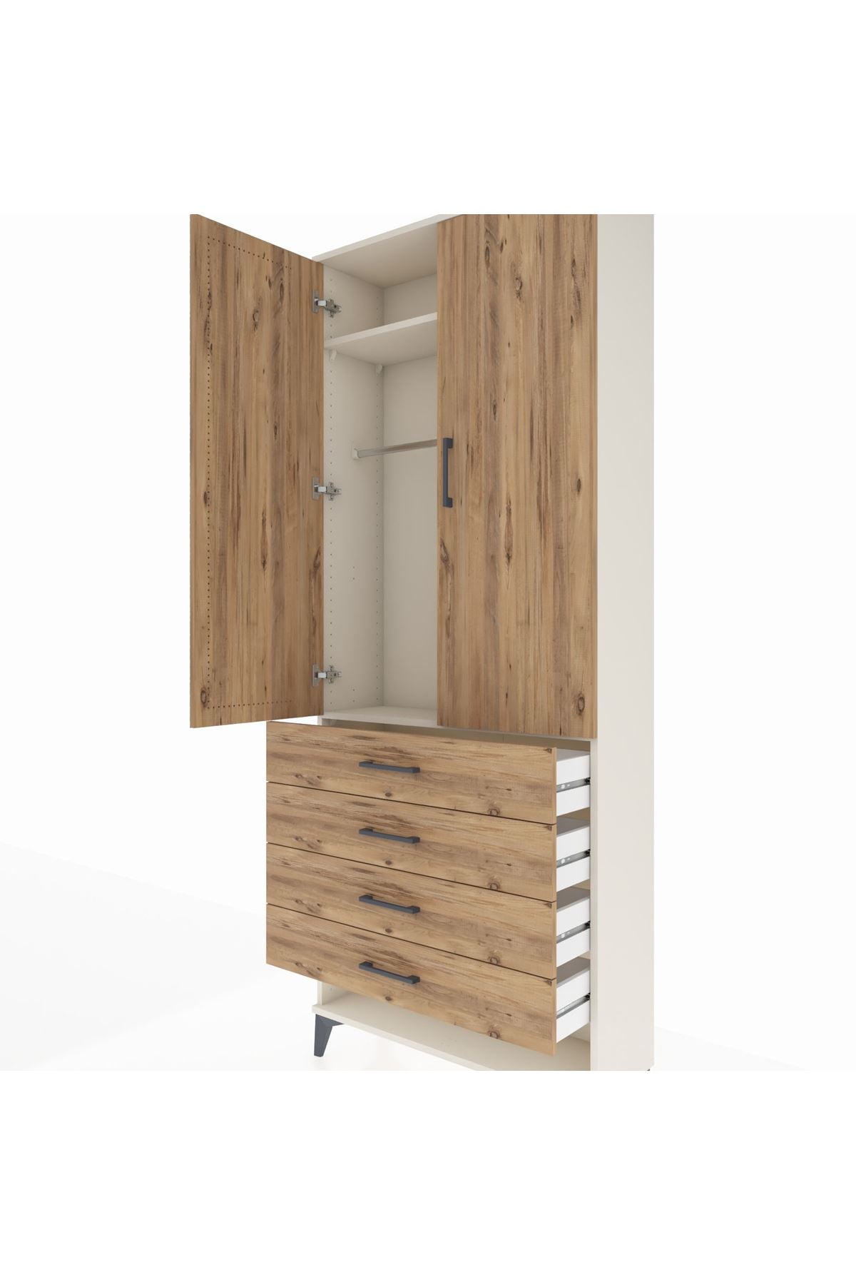 Arges Dolap 2 Raflı 4 Çekmeceli Tek Askılı 88x30x221 Aytaşı-Çam
