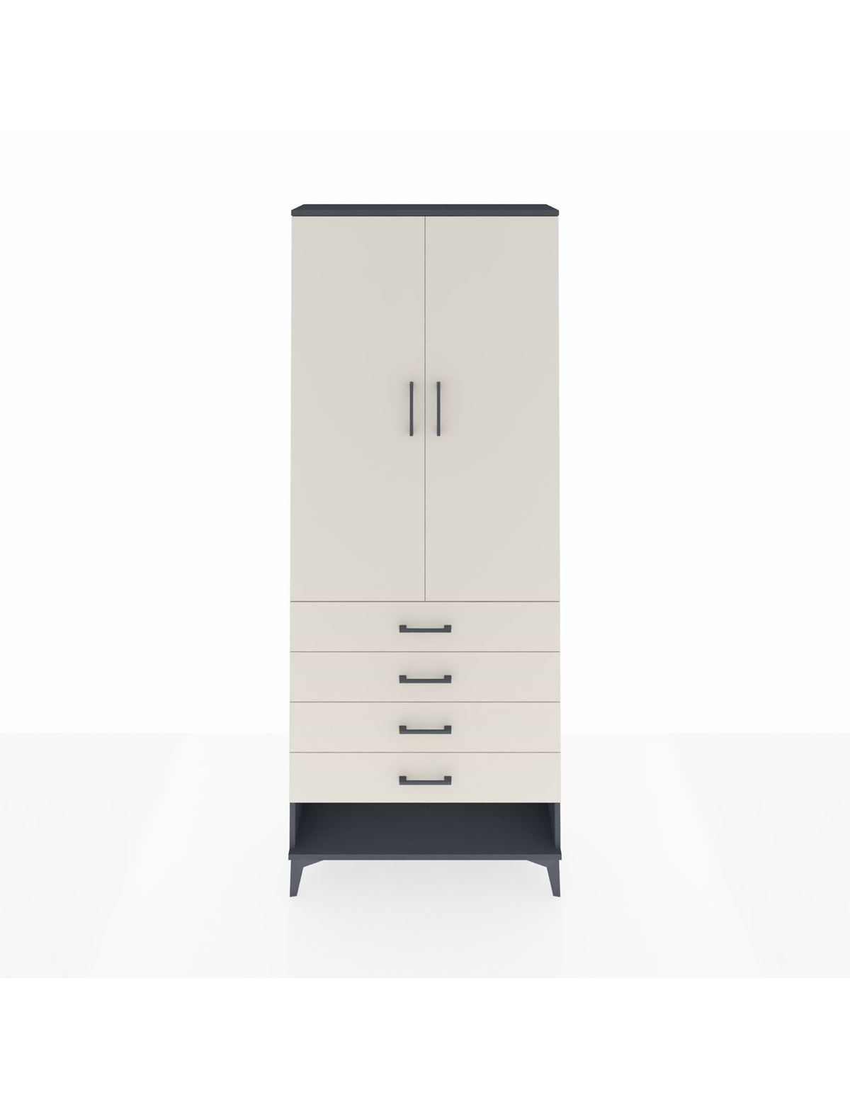 Arges Dolap 2 Raflı 4 Çekmeceli Tek Askılı 88x30x221 Antrasit-Aytaşı