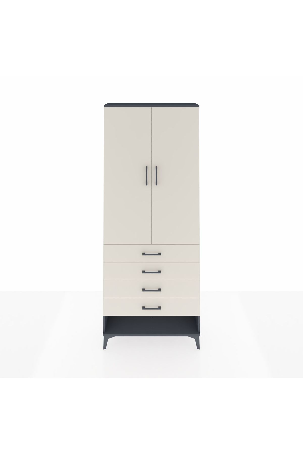 Arges Dolap 2 Raflı 4 Çekmeceli Tek Askılı 88x30x221 Antrasit-Aytaşı