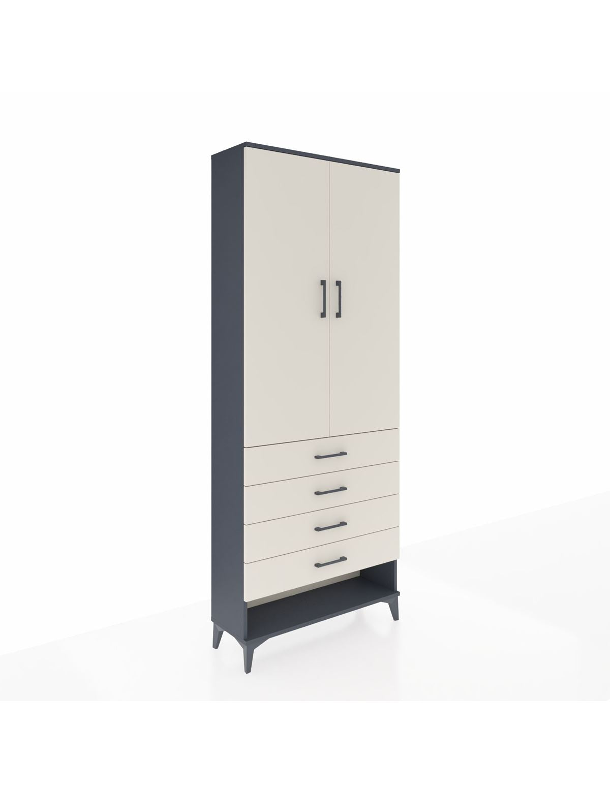 Arges Dolap 2 Raflı 4 Çekmeceli Tek Askılı 88x30x221 Antrasit-Aytaşı