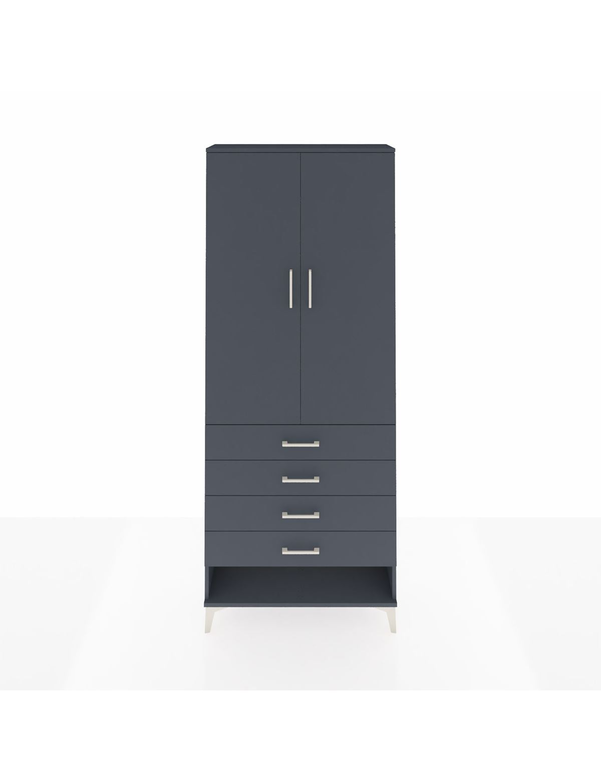 Arges Dolap 2 Raflı 4 Çekmeceli Tek Askılı 88x30x221 Antrasit-Antrasit