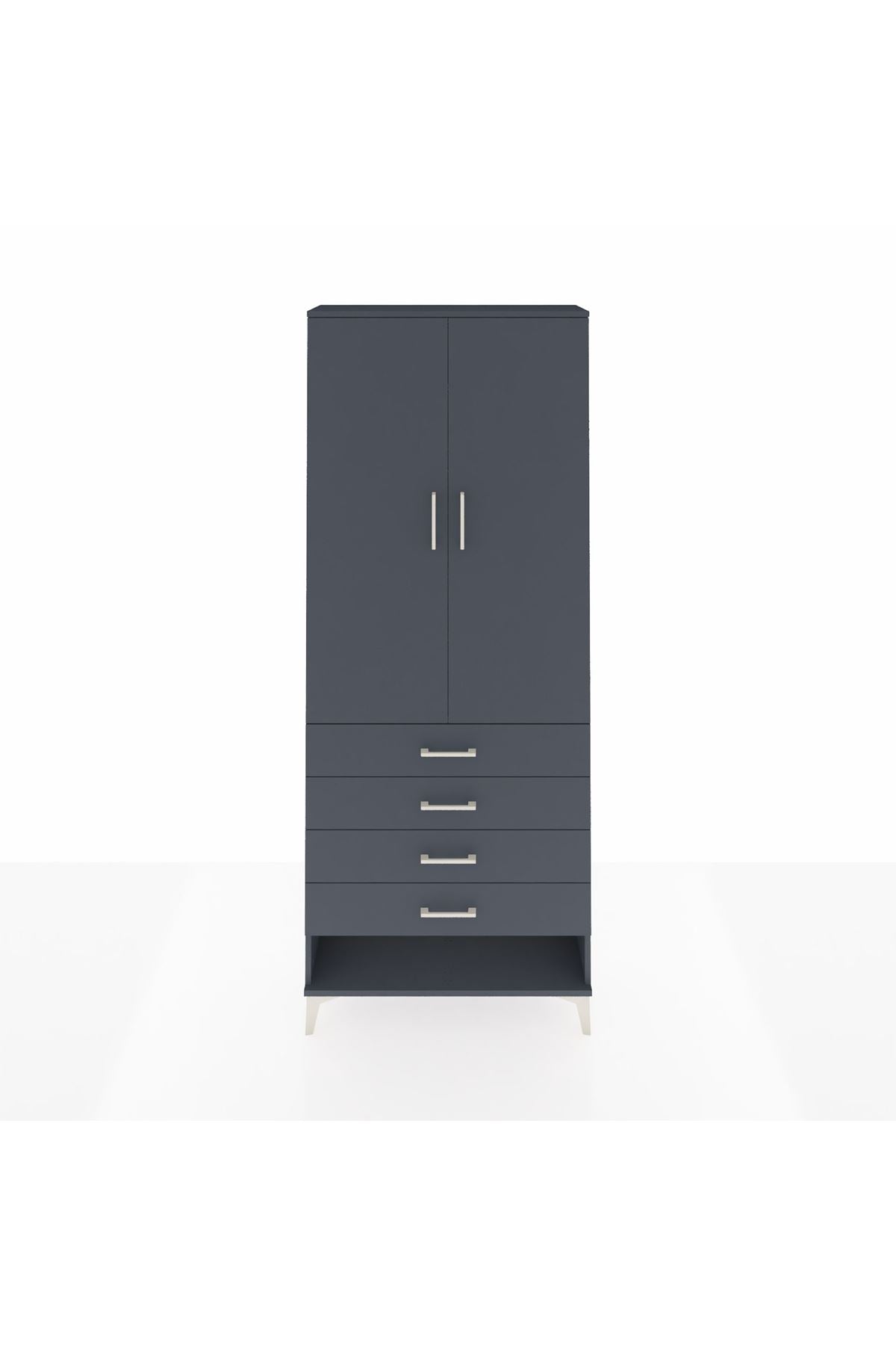 Arges Dolap 2 Raflı 4 Çekmeceli Tek Askılı 88x30x221 Antrasit-Antrasit
