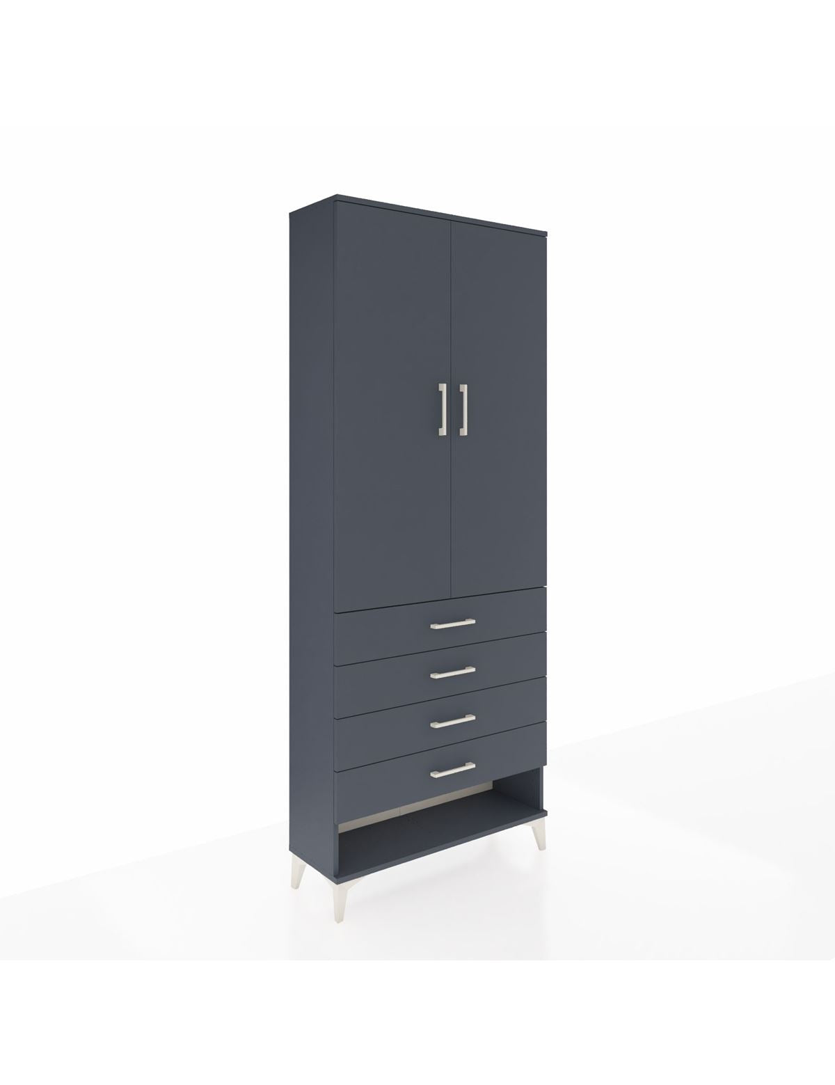 Arges Dolap 2 Raflı 4 Çekmeceli Tek Askılı 88x30x221 Antrasit-Antrasit