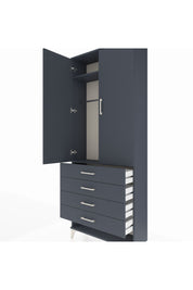 Arges Dolap 2 Raflı 4 Çekmeceli Tek Askılı 88x30x221 Antrasit-Antrasit