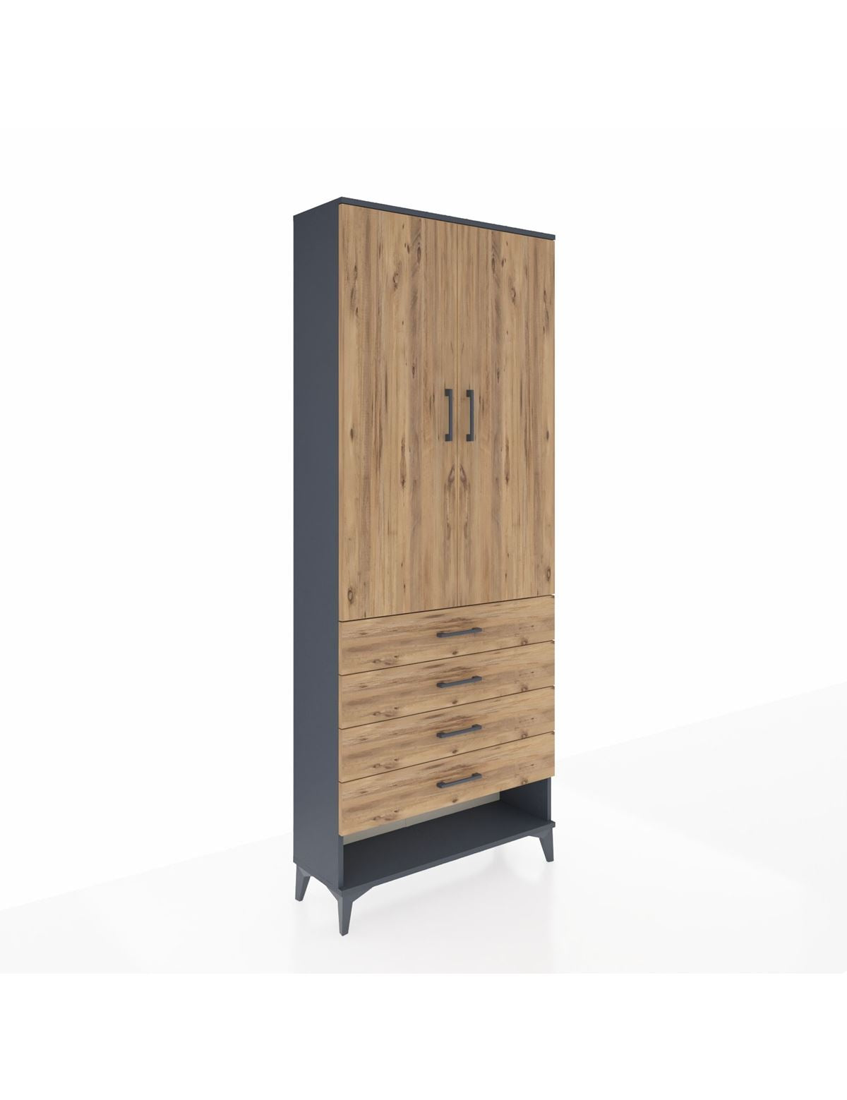 Arges Dolap 2 Raflı 4 Çekmeceli Tek Askılı 88x30x221 Antrasit-Çam