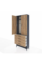 Arges Dolap 2 Raflı 4 Çekmeceli Tek Askılı 88x30x221 Antrasit-Çam