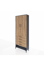 Arges Dolap 2 Raflı 4 Çekmeceli Tek Askılı 88x30x221 Antrasit-Çam