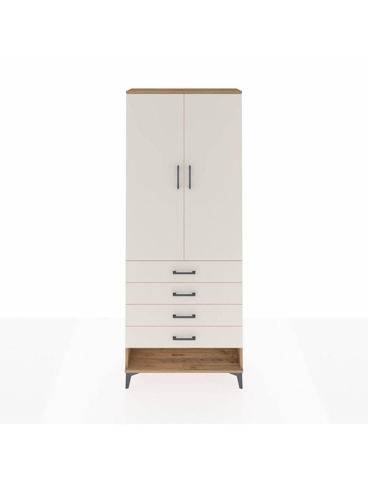 Arges Dolap 2 Raflı 4 Çekmeceli Tek Askılı 88x30x221 Çam-Aytaşı