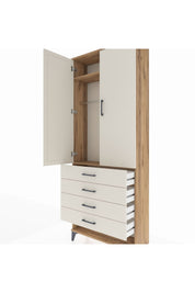 Arges Dolap 2 Raflı 4 Çekmeceli Tek Askılı 88x30x221 Çam-Aytaşı