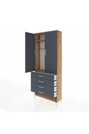 Arges Dolap 2 Raflı 4 Çekmeceli Tek Askılı 88x30x221 Çam-Antrasit