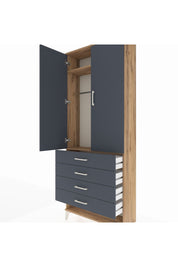 Arges Dolap 2 Raflı 4 Çekmeceli Tek Askılı 88x30x221 Çam-Antrasit