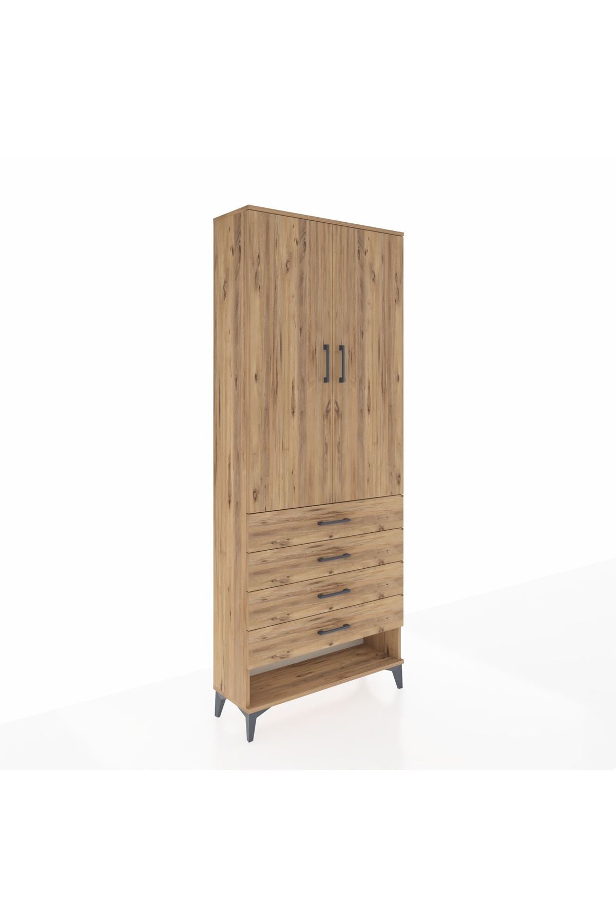 Arges Dolap 2 Raflı 4 Çekmeceli Tek Askılı 88x30x221 Çam-Çam