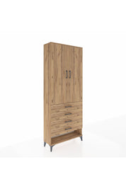 Arges Dolap 2 Raflı 4 Çekmeceli Tek Askılı 88x30x221 Çam-Çam