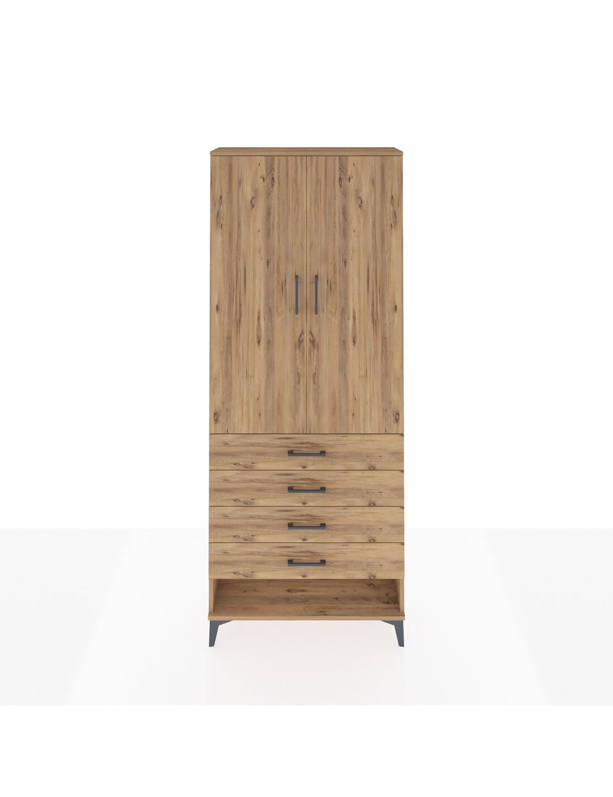 Arges Dolap 2 Raflı 4 Çekmeceli Tek Askılı 88x30x221 Çam-Çam