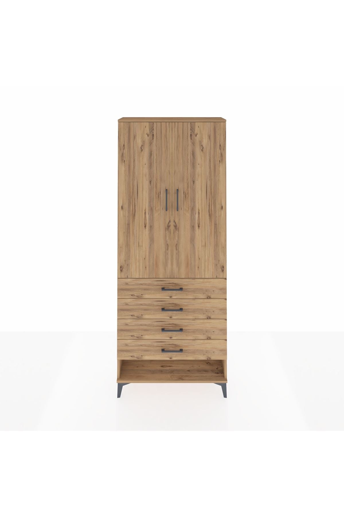 Arges Dolap 2 Raflı 4 Çekmeceli Tek Askılı 88x30x221 Çam-Çam