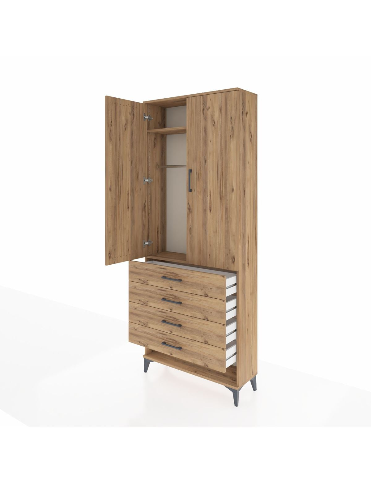 Arges Dolap 2 Raflı 4 Çekmeceli Tek Askılı 88x30x221 - S30M079V9A