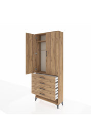 Arges Dolap 2 Raflı 4 Çekmeceli Tek Askılı 88x30x221 Çam-Çam