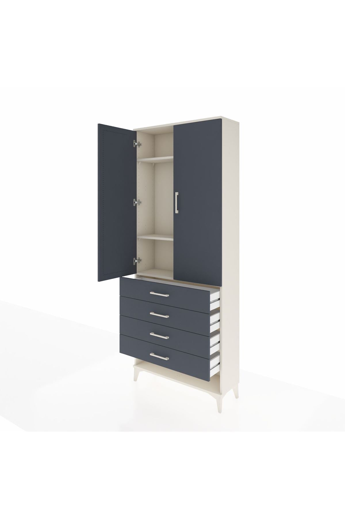 Arges Dolap 3 Raflı 4 Çekmeceli 2 Kapaklı 88x30x221 Aytaşı-Antrasit