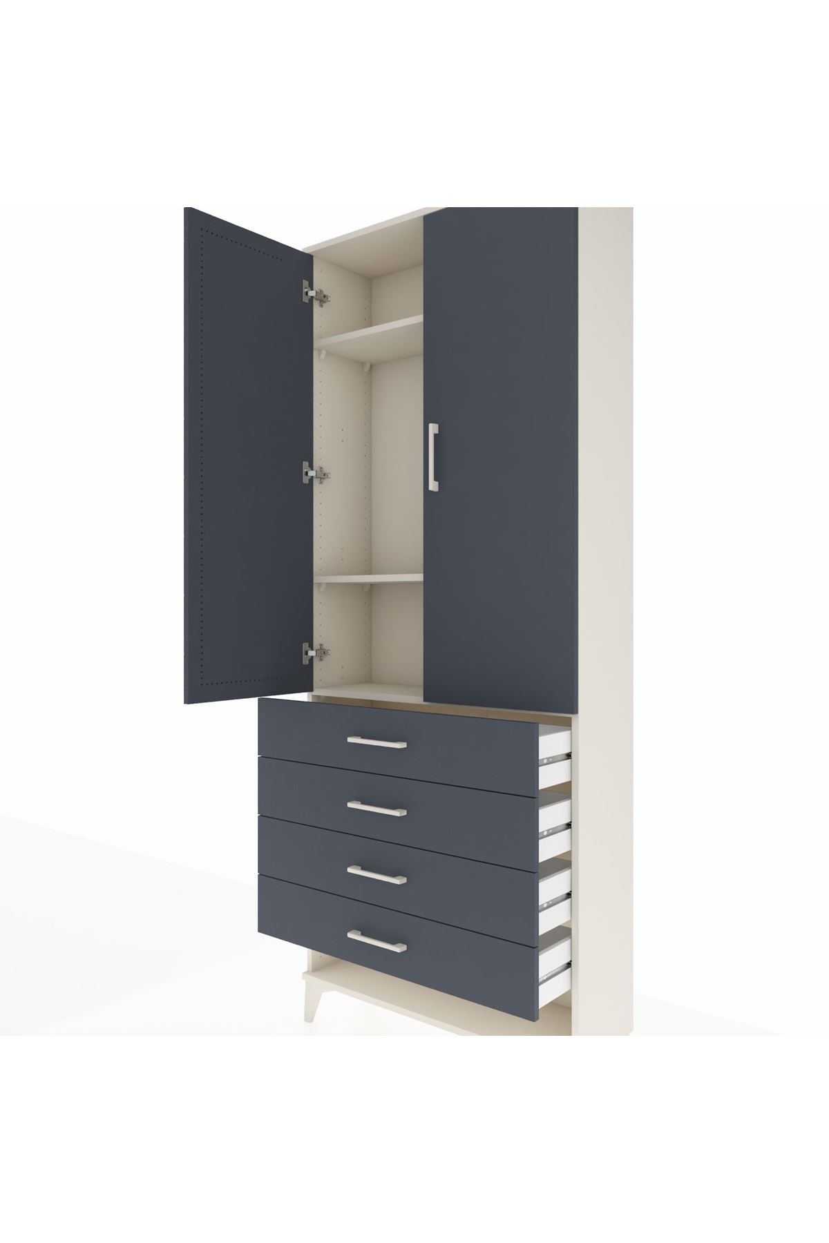 Arges Dolap 3 Raflı 4 Çekmeceli 2 Kapaklı 88x30x221 Aytaşı-Antrasit