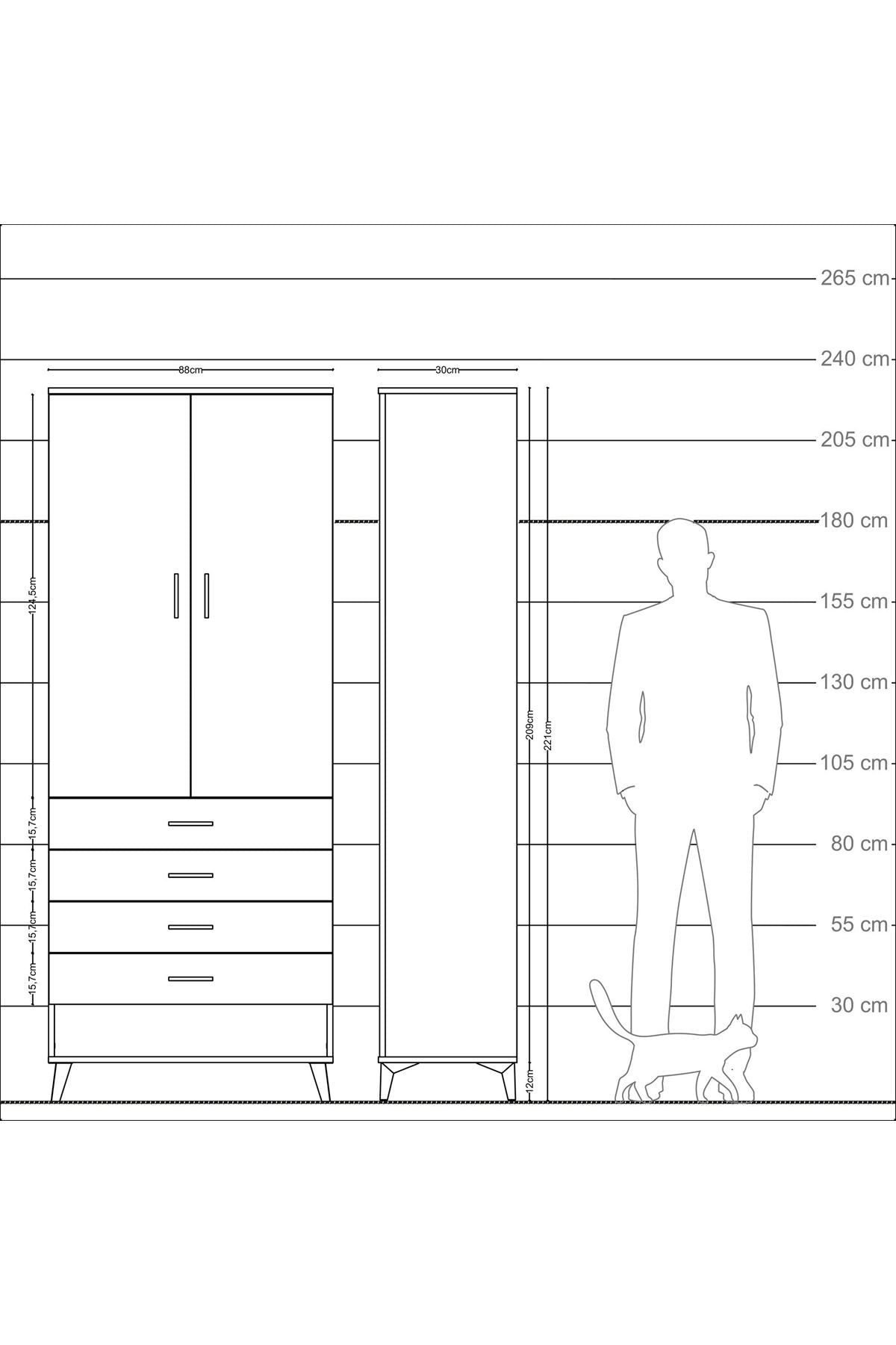 Arges Dolap 3 Raflı 4 Çekmeceli 2 Kapaklı 88x30x221 Aytaşı-Antrasit