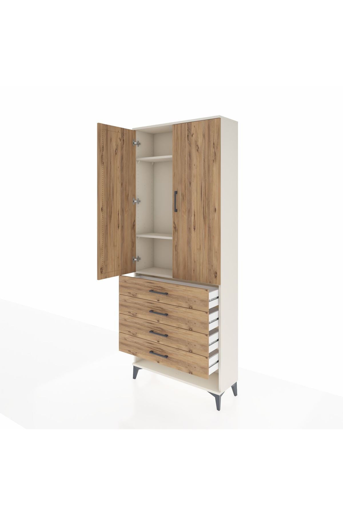 Arges Dolap 3 Raflı 4 Çekmeceli 2 Kapaklı 88x30x221 Aytaşı-Çam