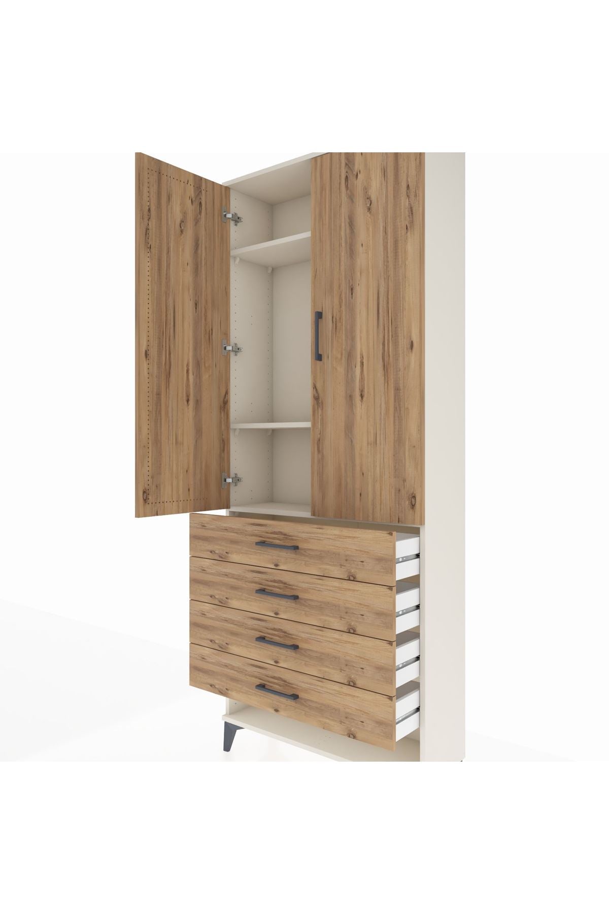 Arges Dolap 3 Raflı 4 Çekmeceli 2 Kapaklı 88x30x221 Aytaşı-Çam