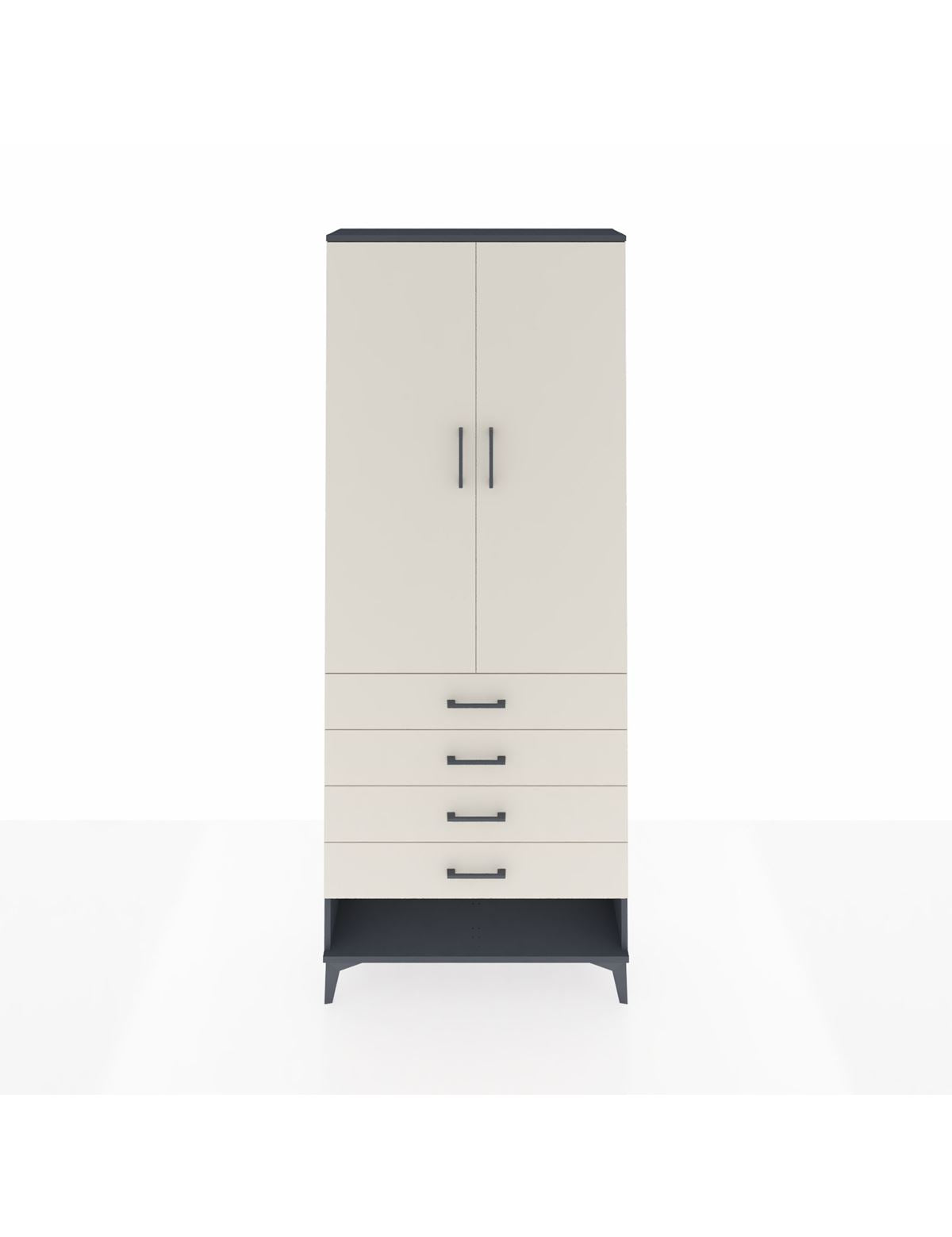 Arges Dolap 3 Raflı 4 Çekmeceli 2 Kapaklı 88x30x221 Antrasit-Aytaşı