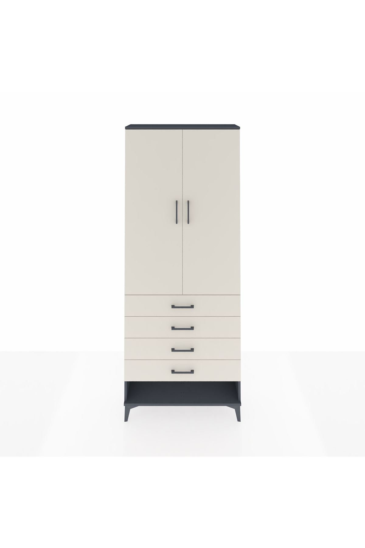 Arges Dolap 3 Raflı 4 Çekmeceli 2 Kapaklı 88x30x221 Antrasit-Aytaşı