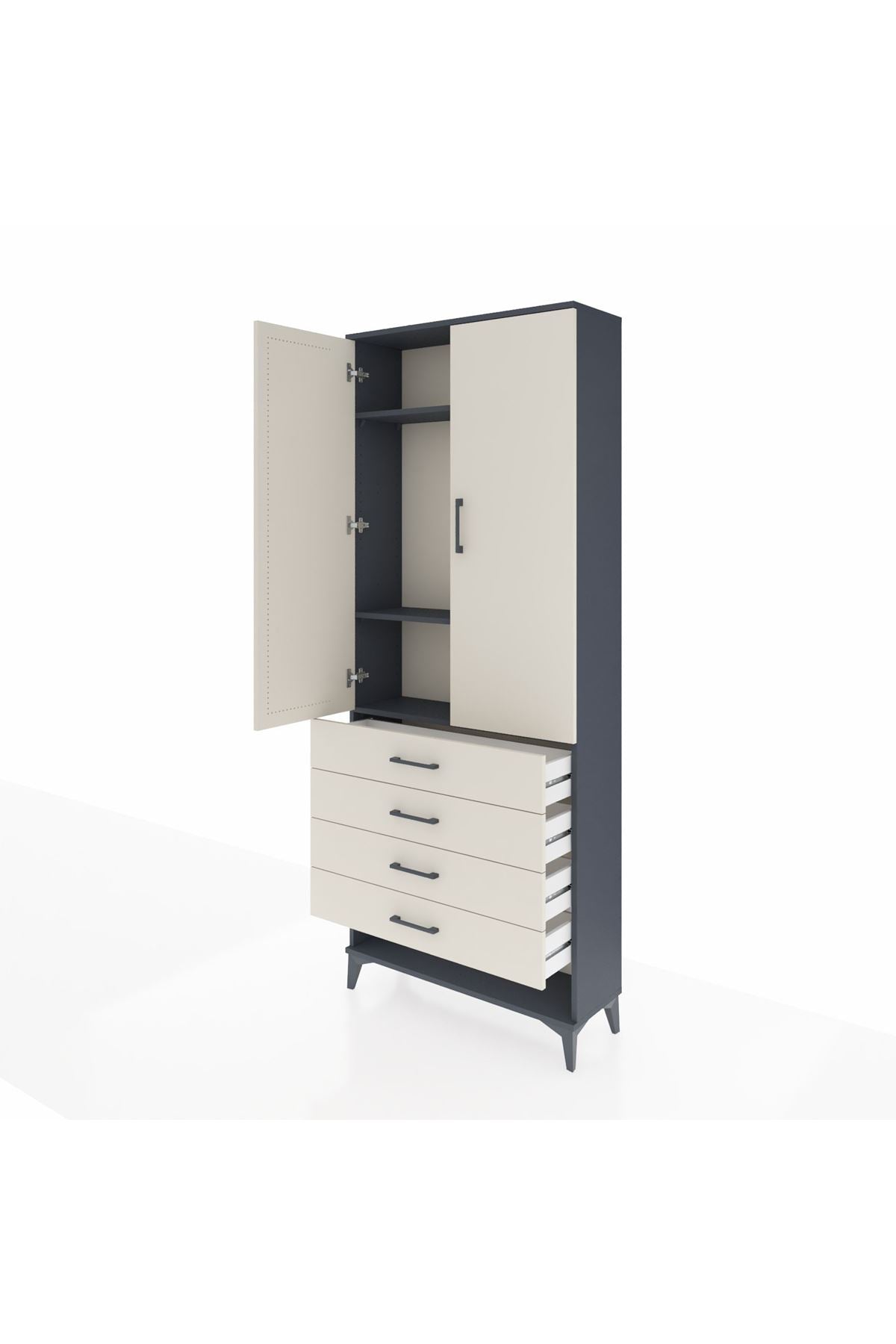 Arges Dolap 3 Raflı 4 Çekmeceli 2 Kapaklı 88x30x221 Antrasit-Aytaşı