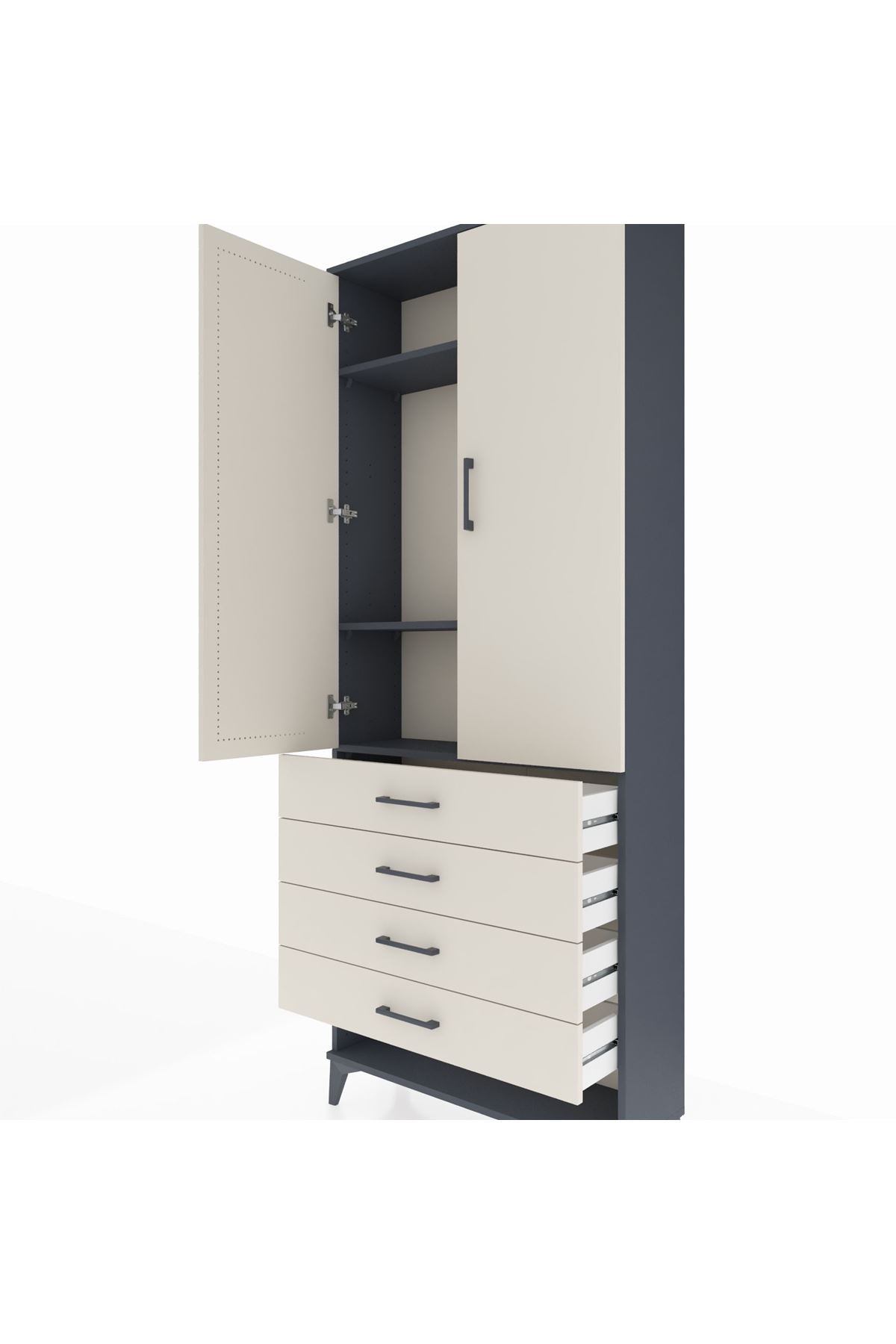 Arges Dolap 3 Raflı 4 Çekmeceli 2 Kapaklı 88x30x221 Antrasit-Aytaşı