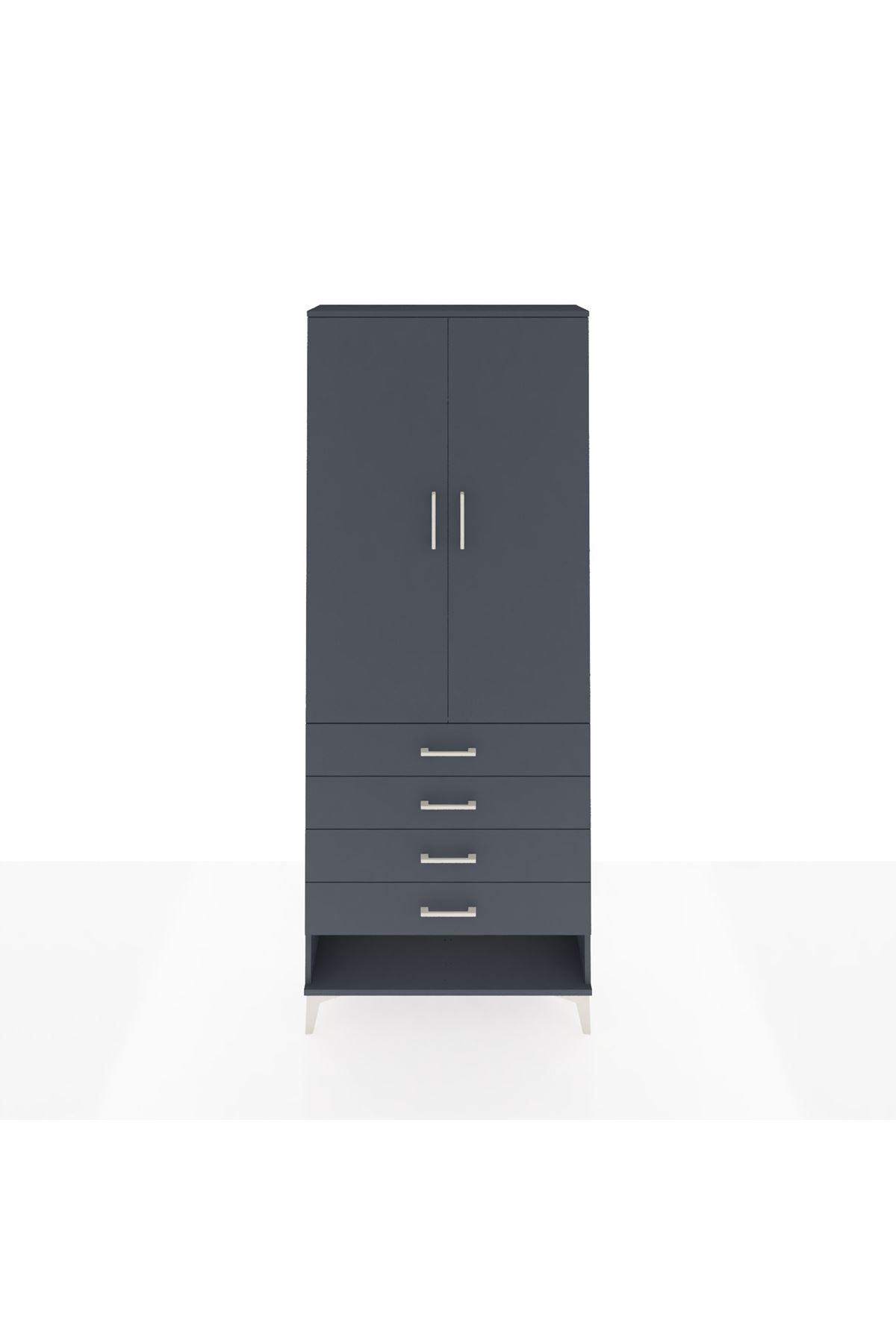 Arges Dolap 3 Raflı 4 Çekmeceli 2 Kapaklı 88x30x221 Antrasit-Antrasit