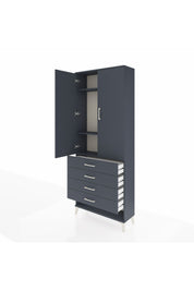 Arges Dolap 3 Raflı 4 Çekmeceli 2 Kapaklı 88x30x221 Antrasit-Antrasit