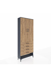 Arges Dolap 3 Raflı 4 Çekmeceli 2 Kapaklı 88x30x221 Antrasit-Çam