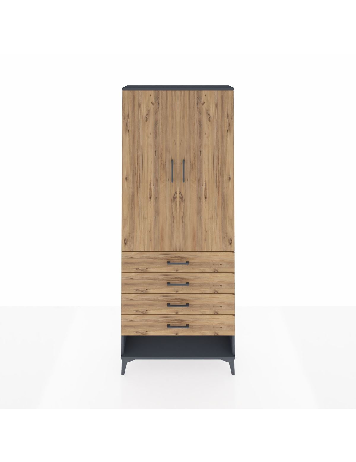 Arges Dolap 3 Raflı 4 Çekmeceli 2 Kapaklı 88x30x221 Antrasit-Çam